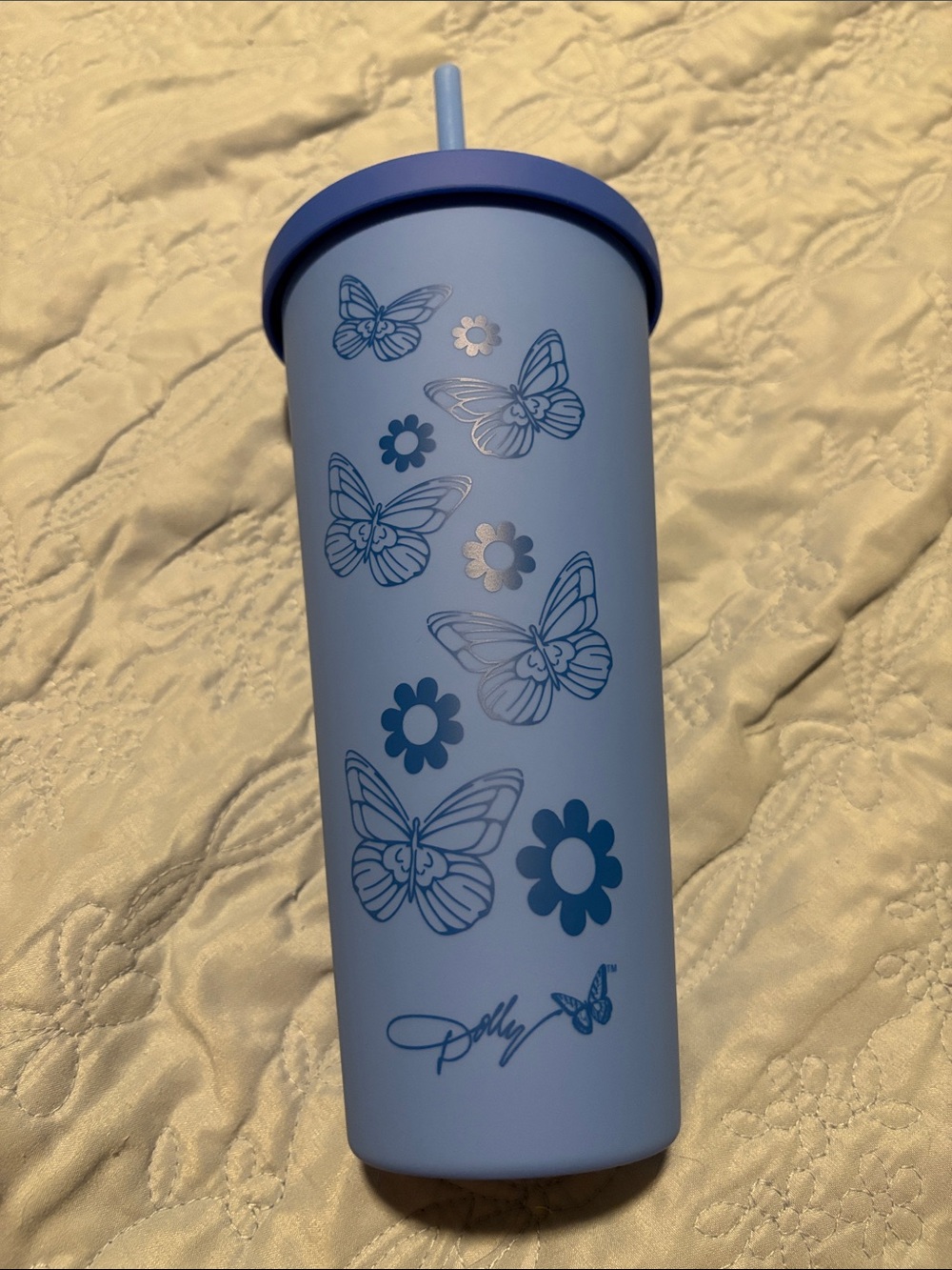 New Dolly Parton 20 oz butterfly plastic tumbler with lid
